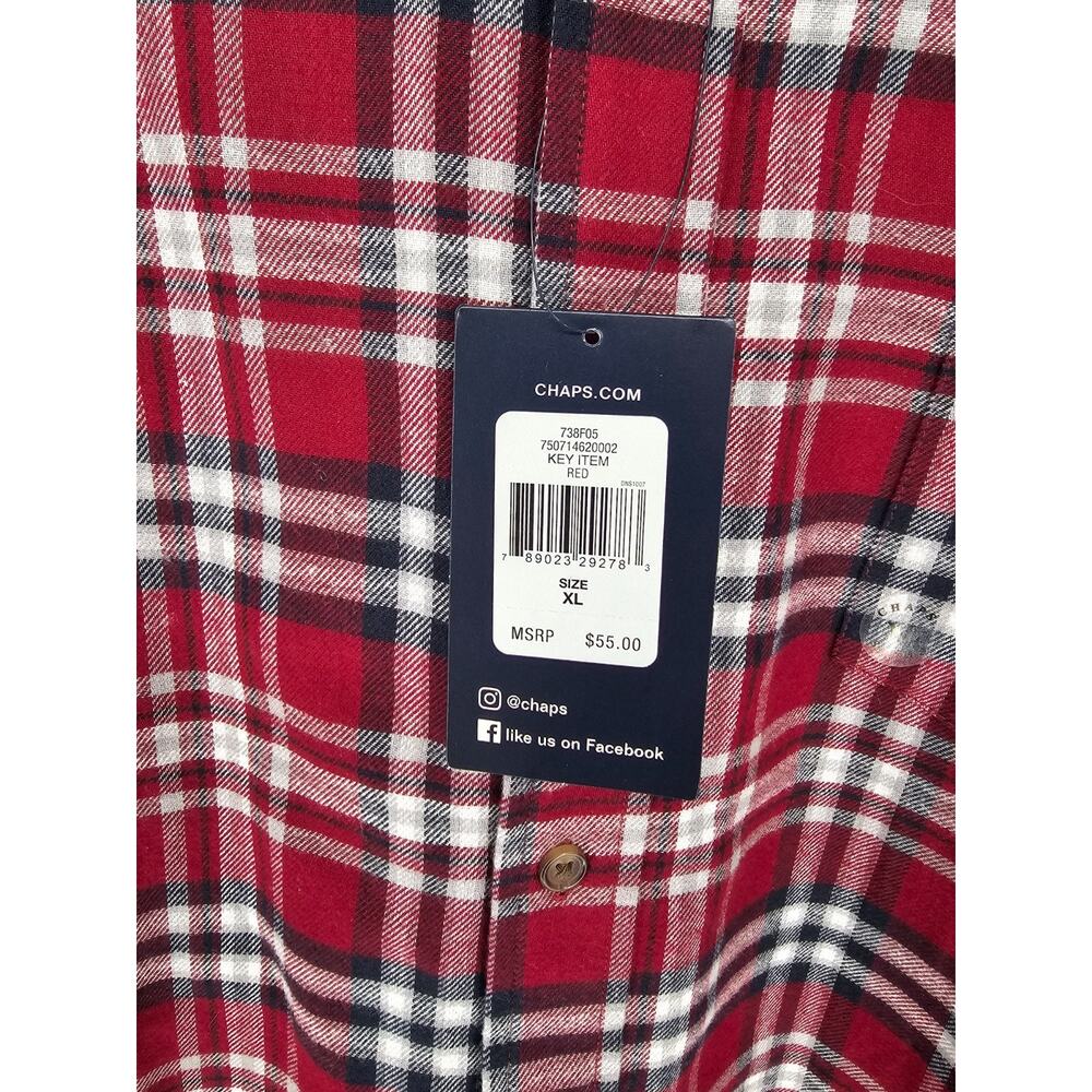 Chaps Mens Sz XL Long Sleeve Button Up Flannel Shirt Red Black Plaid NEW - Picture 4 of 5